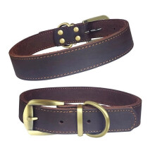Qianruida Genuine Leather Dog Collar Adjustable Leather Collars - L