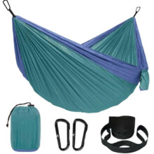 Amaca da esterno singola/doppia in tessuto paracadute, nylon 210T, 270x140 cm, blu lago e blu, portata massima 150 kg.