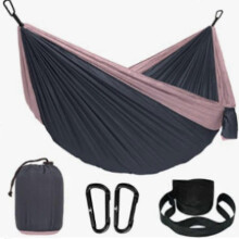 Amaca singola/doppia da esterno in tessuto paracadute, 270x140 cm, altalena in nylon per il tempo libero al chiuso, nera con inserti rosa