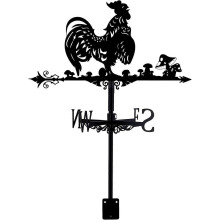 Black Metal Rooster Weather Vane for Garden with Compass Directions, 330x358mm
