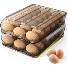 2-Tier Egg Basket, Automatic Rolling Plastic Egg Carrier, Egg Storage, Fridge Organizer with Lid