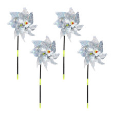 Outdoor Windmills Reflective Garden Spinners 4Pcs, Silver PET Bird Scarer for Lawn & Yard Decoration