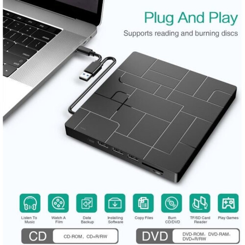 External USB 3.0 & Type-C CD/DVD Drive, External CD/DVD/-RW/ROM Writer, High-Speed Transmission