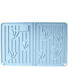Non-slip silicone drying mat with dish brush, dish drainer, 35 x 23 cm, blue