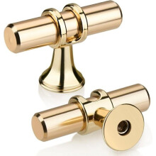 Set of 10 Gold T-Shaped Drawer Knobs, Modern Elegant Gold Kitchen Furniture Handles, Zinc Alloy, Single Hole Cabinet Door Handles