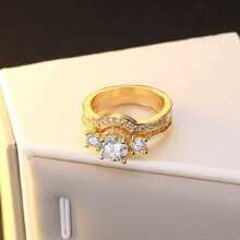Fashion Ring, Women's Wedding Ring in 18k Yellow Gold Plated, 2-Piece Set, Size 62