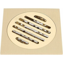 Gold - Large 4 x 4 inch Square Brass Stainless Steel Shower Drain, Odor Resistant, Bathroom Floor Drain