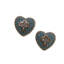 Stylish Gold Tone Heart Crosses Earrings Blue Turquoise And-B