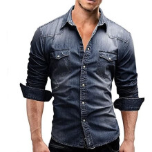 Men's Long Sleeve Denim Shirt in Soft Cotton