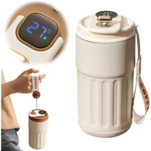 Coffee thermos with temperature display, stainless steel water bottle for hot drinks, travel mug