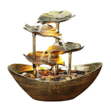 Indoor Waterfall Tabletop Fountain with LED Light for Home Office Desktop Decoration, Relaxing Feng Shui Water Feature, Silver Copper Gold