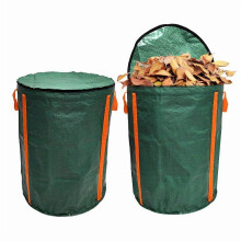 Reusable Garden Leaf Bag with Lid, Heavy Duty Polypropylene, Large Capacity, Zippered Top, 4 Handles, Foldable