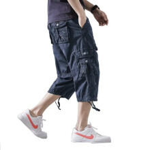 Men's Multi-Pocket Cargo Capri Pants, Men's Capri Pants without Belt, Men's Casual Capri Pants, Men's Baggy Capri Shorts - Blue
