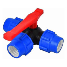 32mm 3-Way PVC Ball Valve, Quick Connect T-Connector for PE Pipe, Blue Black