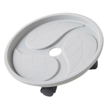 Potted Stand Rack with Rolling Wheels, Grey PP Plant Tray with Drawer and Water Storage, 26x26cm