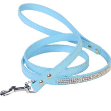 Guinzaglio per cani in similpelle con strass, blu, 1,2 cm x 120 cm, per cani di piccola taglia.