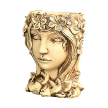 Maceta de resina con forma de niña, con orificio, para decoración de jardín y hogar.