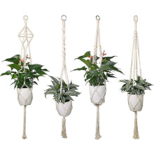 Set di 4 supporti per piante in macramè, in corda di cotone, con cestini portaoggetti, lunghi 104 cm, con 4 gambe e portachiavi.