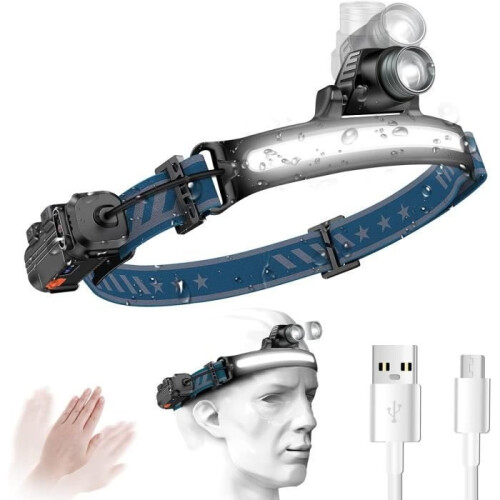 Headlamp - FENTEC - 2000 Lumens - USB Rechargeable - 6 Modes - Smart Sensor