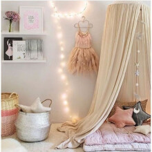 Children's Bed Canopy, Bed Curtains, Indoor Play Tent, Princess Room Decoration, Mosquito Net (Khaki)