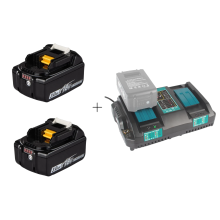 Kit Power Duo 18 V compatible Makita : 2 batteries BL1830 de 3 Ah + chargeur rapide double port DC18RD – Recharge 50 % plus rapide,
