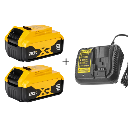Κιτ 20V MAX συμβατό με DEWALT: 2 μπαταρίες XR 5.0Ah + γρήγοροι φορτιστές DCB112 & DCB118—Σύνολο