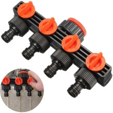 4-Way Hose Connector with Individual Valves, ABS Body, Universal 1/2" 3/4" 1" Fittings