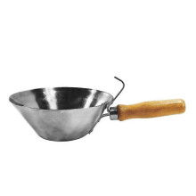 Secchio in acciaio inox con manico in legno per malta, intonaco e cemento.