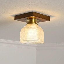 Plafonnier semi-encastré en bois pour chambre d'enfant, verre gaufré, lumière chaude, couloir et salon