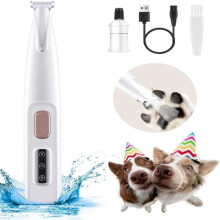 Dog Clipper, Low Noise Shaver for Dogs and Cats, Waterproof and Rechargeable Pet Paw Clipper with LED Light