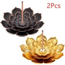 Brass Lotus Holder, Lotus Stick Incense Burner, Cone Incense Burner with Ash Catcher - 2 Pieces