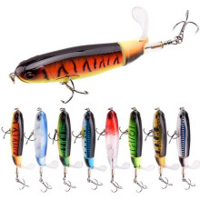 8-Piece Whopper Plopper 11cm 15g Floating Popper Hard Artificial Fishing Lure Bait Wobbler Rotating Tail Fishing Lure 3D Attack