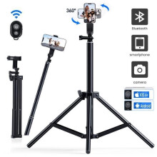 JEEMAK Smartphone Tripod for Portable Camera, 25-160cm Aluminum Selfie Stick with Bluetooth Remote