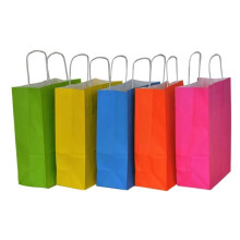 50 x Small Kraft Paper Bags, Assorted Colors, Mixed, 1 with Handles, 18x8x22cm, Birthday Gift