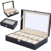 Leather Watch Box with Lock, Display Case for 12 Watches, Elegant Gift for Men and Women
