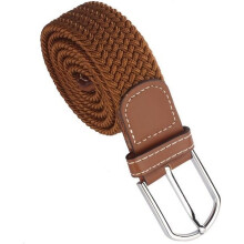 Men's Stretch Braided Leather Belt - New - Metal Buckle - Coffee
