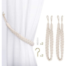 2 Pack Cotton Rope Curtain Tiebacks Decorative Braided Cotton Curtain Loop Curtain Drapery Curtain Tieback for Window 9