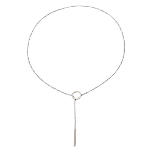 Trendy Circular Pendant Necklace Adjustable Length-Silver