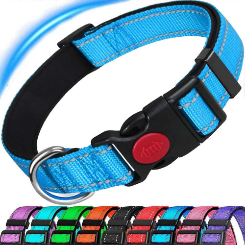 Reflective Dog Collar with Soft Neoprene Padding, Adjustable Nylon Collar for Small Medium Large Dogs