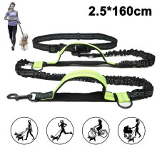 Guinzaglio regolabile per cani a mani libere con doppio elastico, in nylon riflettente, ideale per la corsa e l'escursionismo.