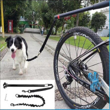 Guinzaglio elastico retrattile per cani da bicicletta, compatibile con tutte le bici, sistema di assorbimento urti e asta guida regolabile.