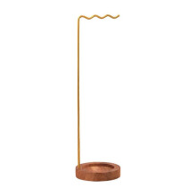 Windspielständer mit Holzsockel, goldener Metall-Bürstenhalter für Schreibtischorganisation und Gartendekoration
