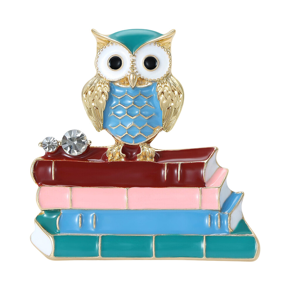 Blue Dateless Owl And Literature Brooch Handcrafted Alloy Pin
