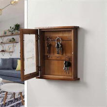 Schlüsseltresor aus Holz mit Magnetverschluss und 6 Haken, Retro-Schlüsselaufbewahrungsschrank aus Massivholz zur Wandmontage