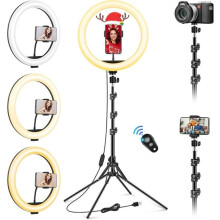 11.5" Professional Ring Light with Large Tripod, [Upgraded] 1.77m/69.5" Smartphone Tripod Light, Selfie LED Ring Light