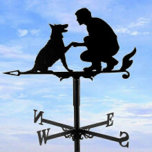 Weather Vane with Wind Direction Indicator, Hollow Man & Dog Design, Carved Stainless Steel for Garden Roof
