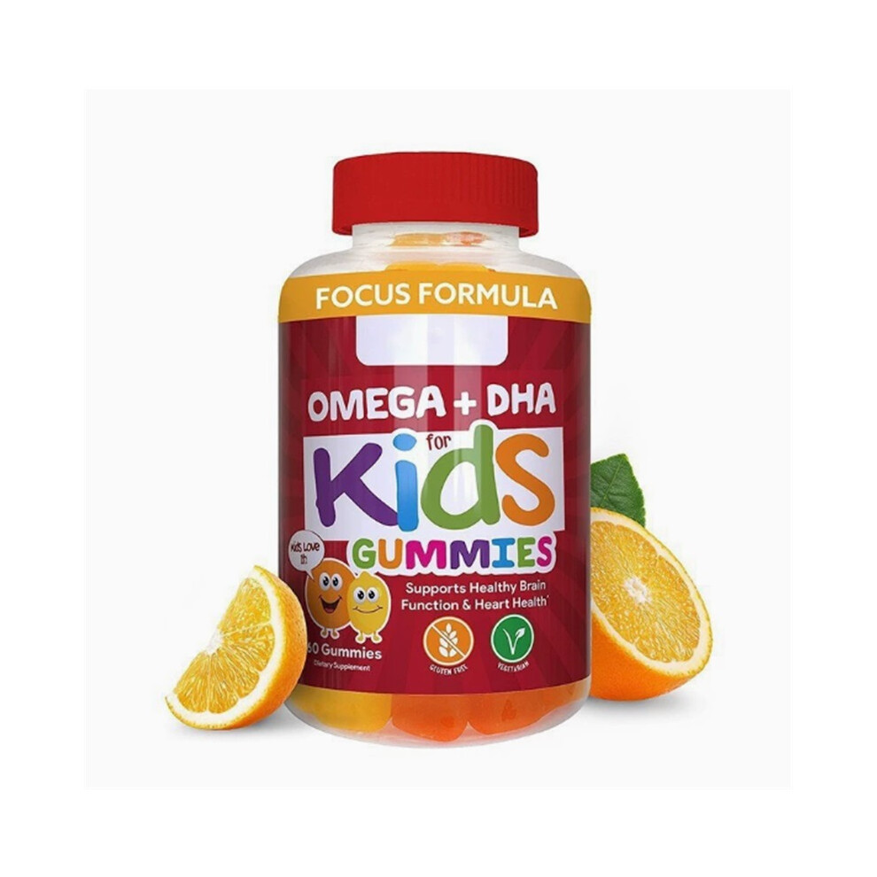 (2 Bottles) Kids Omega + DHA Focus Gummies, Gluten-Free & Vegetarian Formula for Brain & Heart Health, 60 Gummies