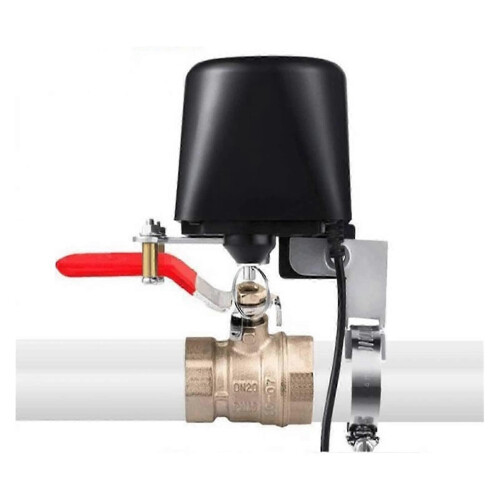 Robinet à bille intelligent Wi-Fi pour eau et gaz avec télécommande sans fil, commande vocale, programmation horaire et commande manuelle.