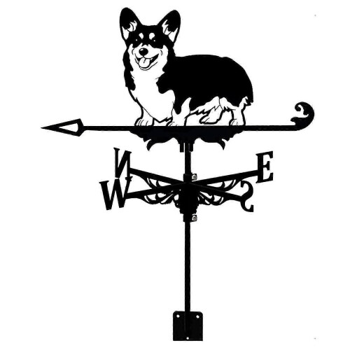 Cast Iron Corgi Weathervane with Anti-Rust Coating for Garden Wind Direction