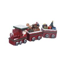Christmas Train Decor Sculpture Statue with Santa Claus, Tree and Gift Box Figurine for Home